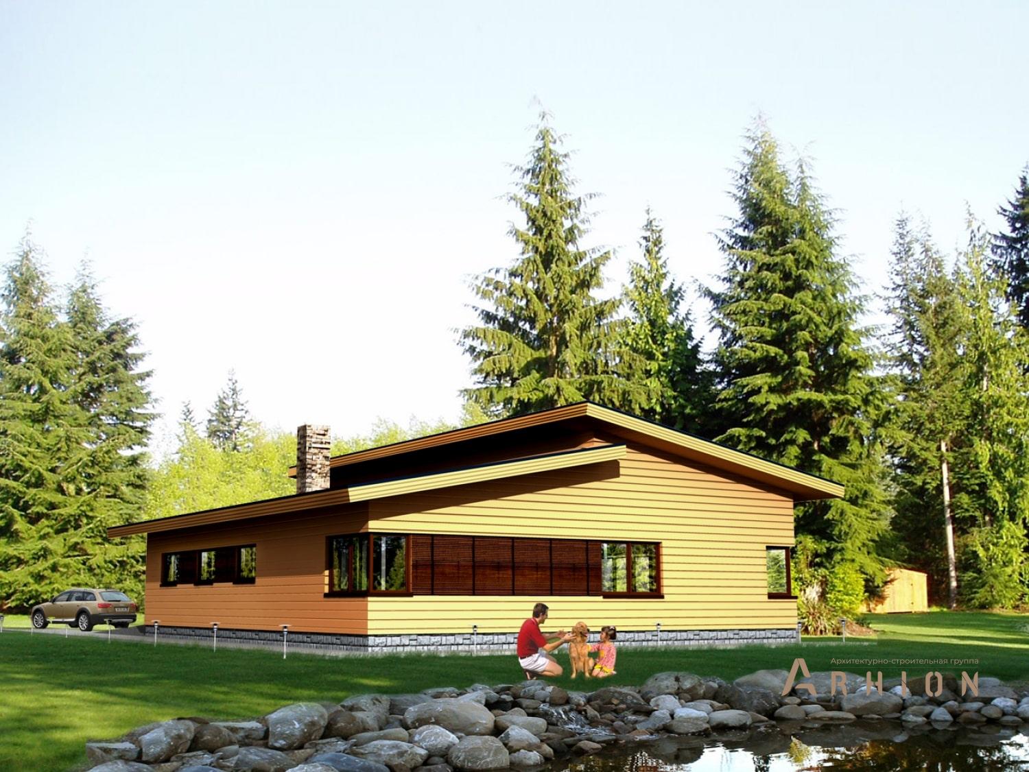 3. Проект одноэтажного дома в скандинавском стиле с плоской кровлей , 97-171, площадью - 170 кв c гаражом